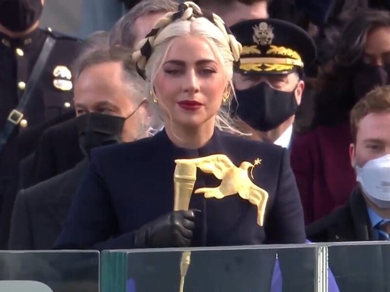 Lady Gaga Wears Golden Dove as Symbol of Peace While Singing National Anthem at Inauguration