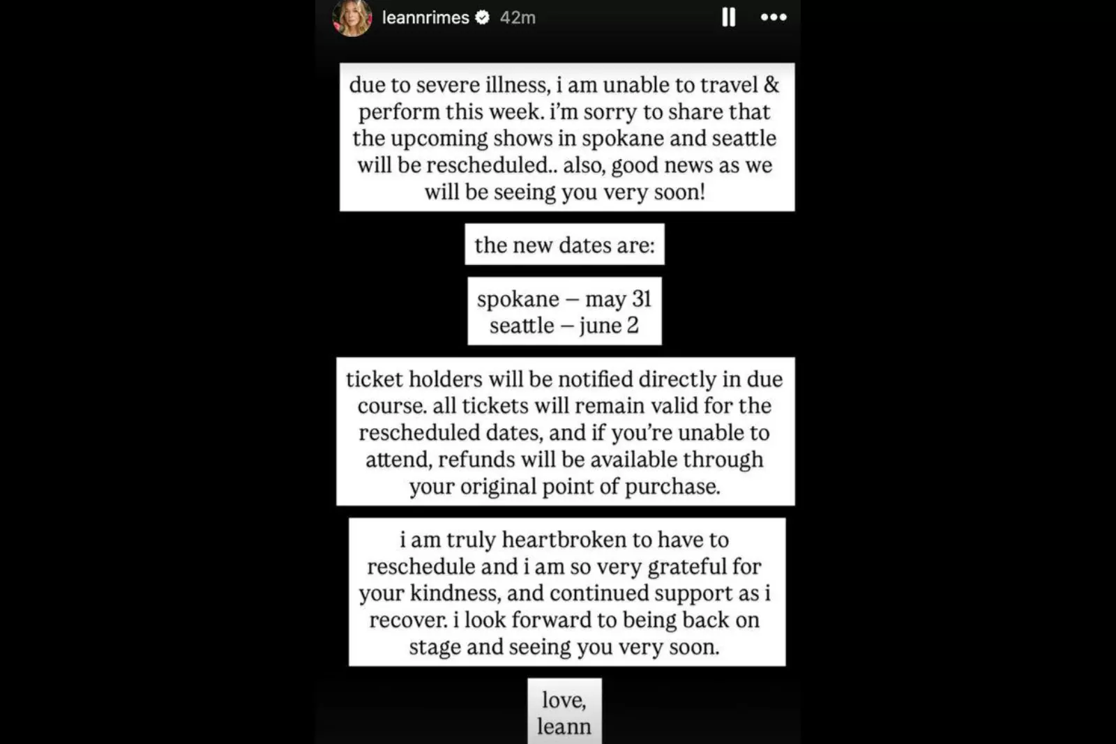 LeAnn Rimes Instagram Story Update