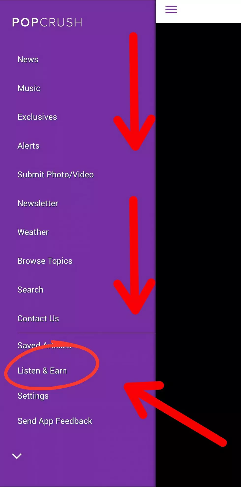 Listen and Earn interface in the app